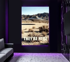 Listing image for Large They're Here Bob Lazar Story UFO UAP Flying Saucer Area 51 Wall Art Poster