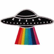Listing image for Flying Saucer Rainbow Patch Iron Sew On Alien NASA Space UFO Embroidered Badge
