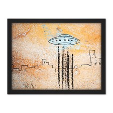 Listing image for UFO Flying Saucer City Abstract Illustration Framed Wall Art Print 18X24 In