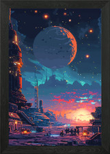 Listing image for SciFi Planet Pixel Art Framed Wall Art Poster Canvas Print Picture