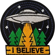 Listing image for Flying Saucer Embroidered Patch Iron Sew On Clothing Alien NASA Space UFO Badge