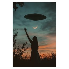 Listing image for UFO Encounter Silhouette Poster | Cosmic Wall Art | Bedroom Decor