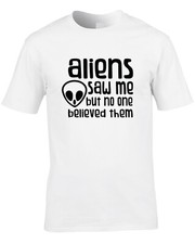 Listing image for Aliens Saw Me Men's T-Shirt Funny Believe UFO Conspiracy Area 51 Spaceship Gift