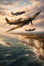 Listing image for White Cliffs Sunset Aviation Boat War Poster Print Framed Canvas Wall Art