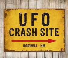 Listing image for Vintage UFO Crash Sign Hand Made Decor Metal Wall Plaque