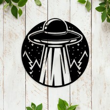 Listing image for Space Alien Abduction UFO Metal Wall Art, Funny UFO Metal Sign Home Decor Gift